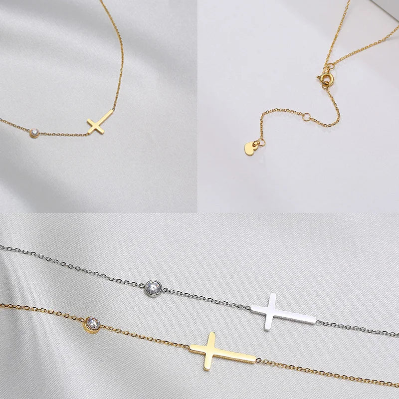 Petite Sideways Cross Necklace - Thin Chain Christian Jewelry for Women