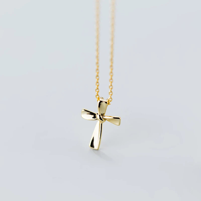 Minimalist Cross Pendant - 925 Sterling Silver Geometric Knot Chain for Women