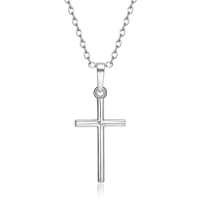 Silver Cross Necklace - Long Chain Jesus Pendant for Women & Men