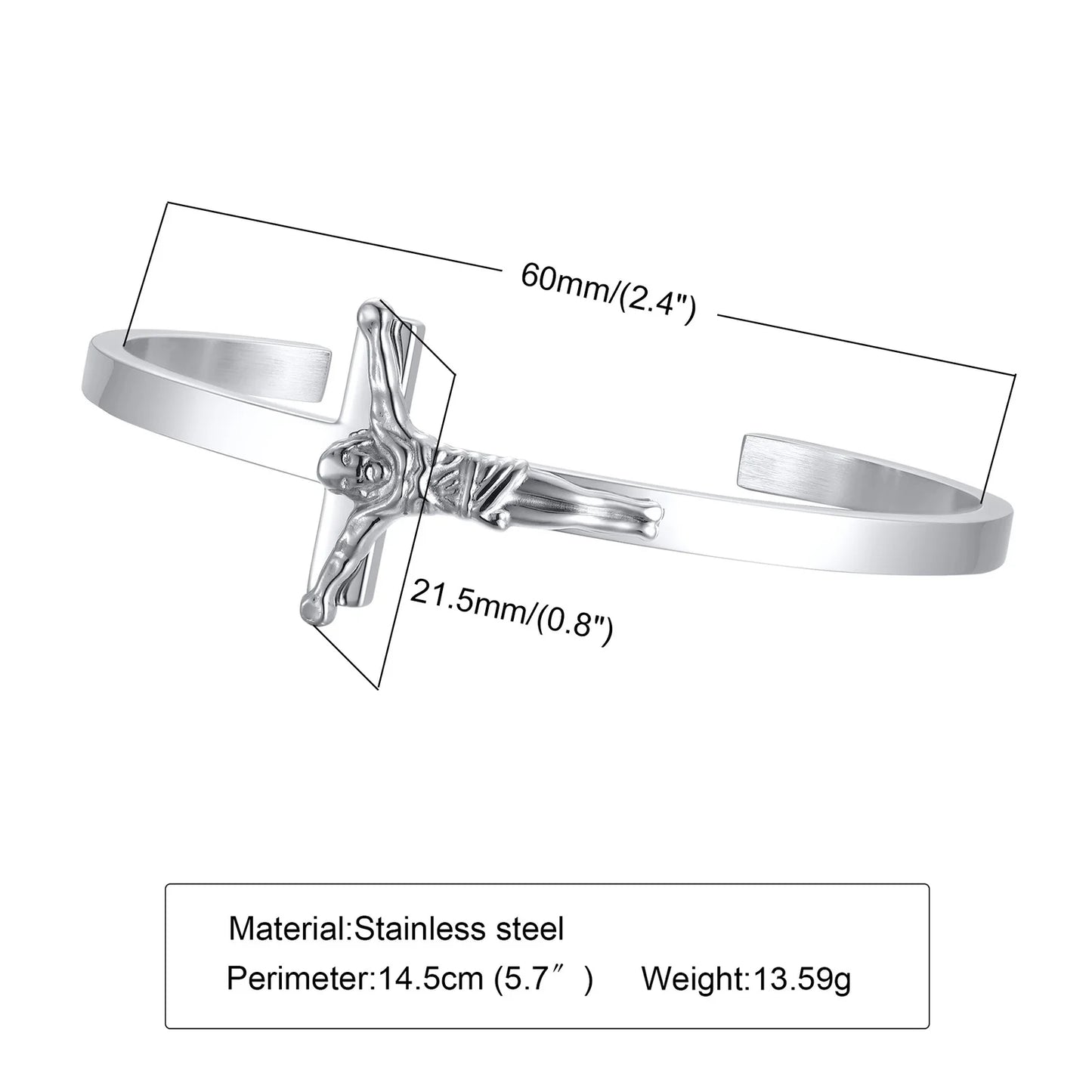 Men’s Sideways Cross Cuff Bracelet - Stainless Steel Christian Jewelry