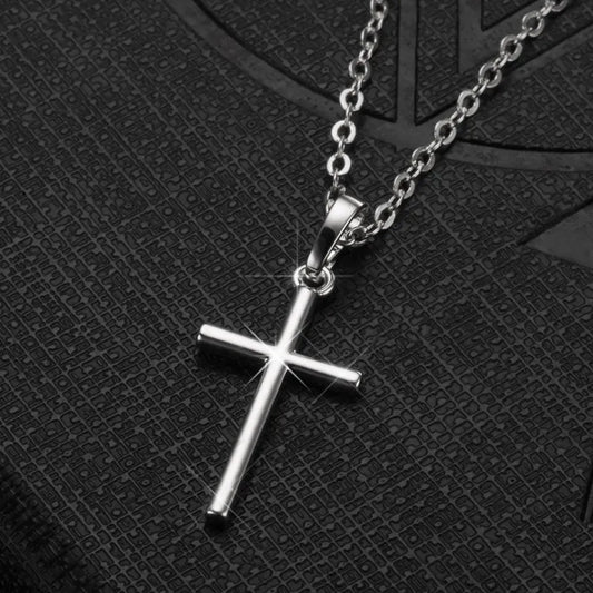 Silver Cross Necklace - Long Chain Jesus Pendant for Women & Men