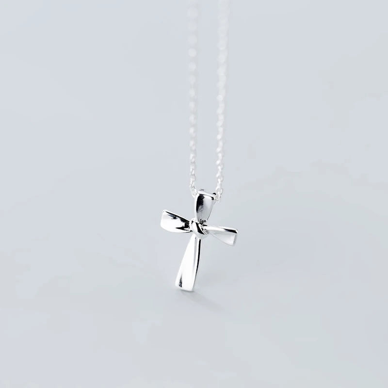 Minimalist Cross Pendant - 925 Sterling Silver Geometric Knot Chain for Women