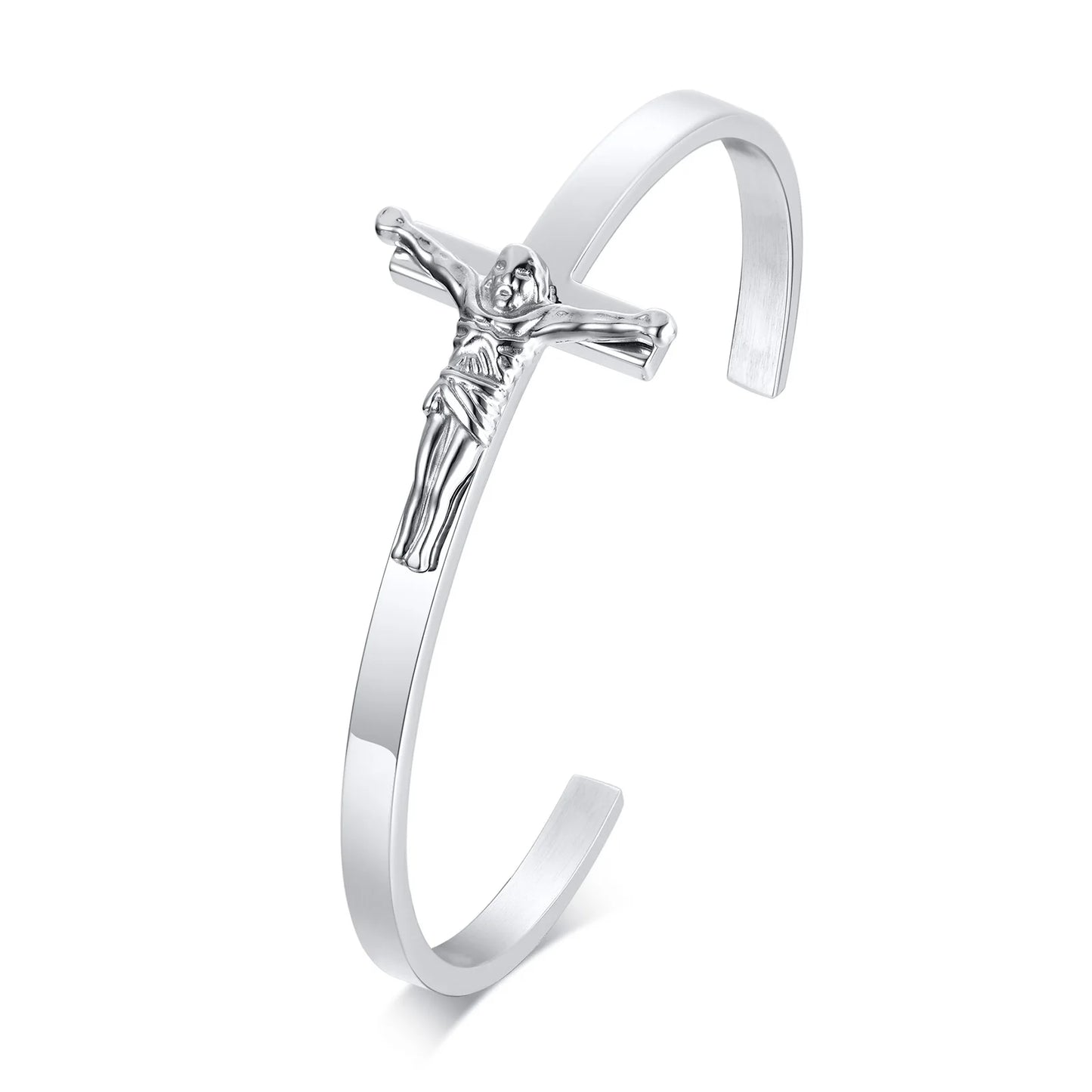 Men’s Sideways Cross Cuff Bracelet - Stainless Steel Christian Jewelry