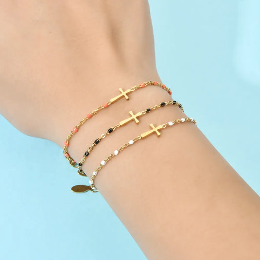 Boho Cross Bracelet - Gold Stainless Steel Christian Jewelry for Women & Girls