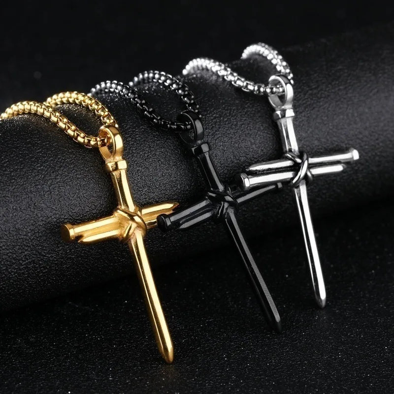 Black Nail Cross Necklace - Stainless Steel Christian Jewelry for Men & Women