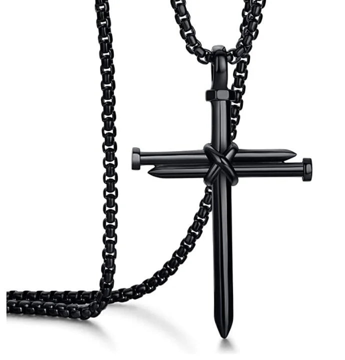 Black Nail Cross Necklace - Stainless Steel Christian Jewelry for Men & Women