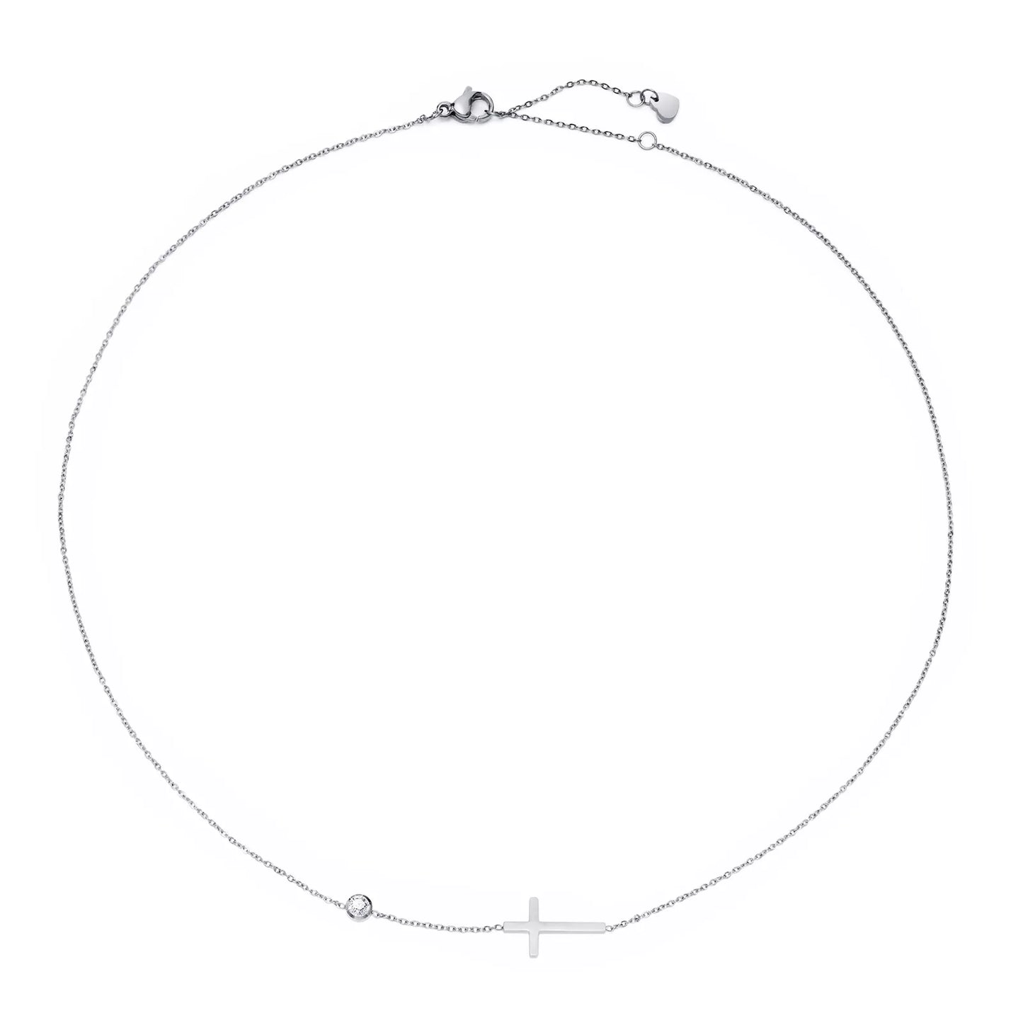 Petite Sideways Cross Necklace - Thin Chain Christian Jewelry for Women