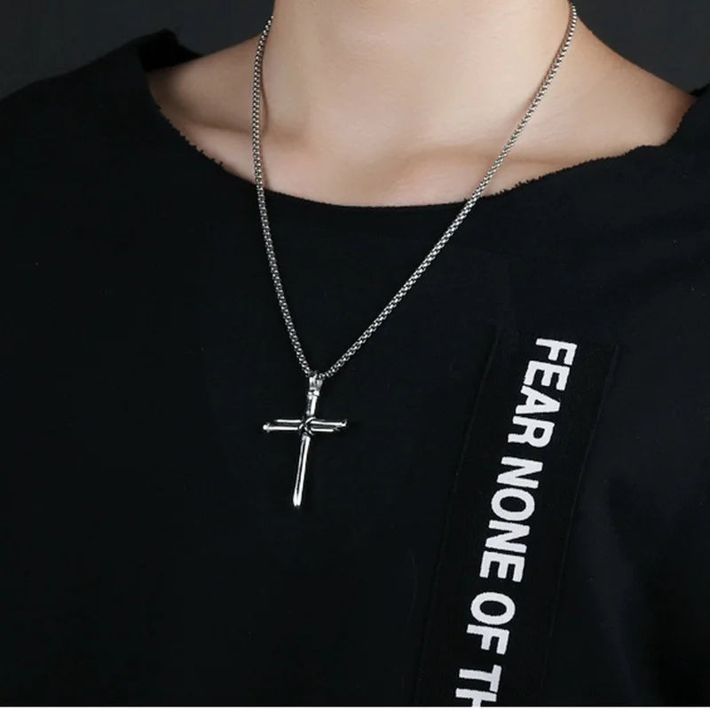 Black Nail Cross Necklace - Stainless Steel Christian Jewelry for Men & Women