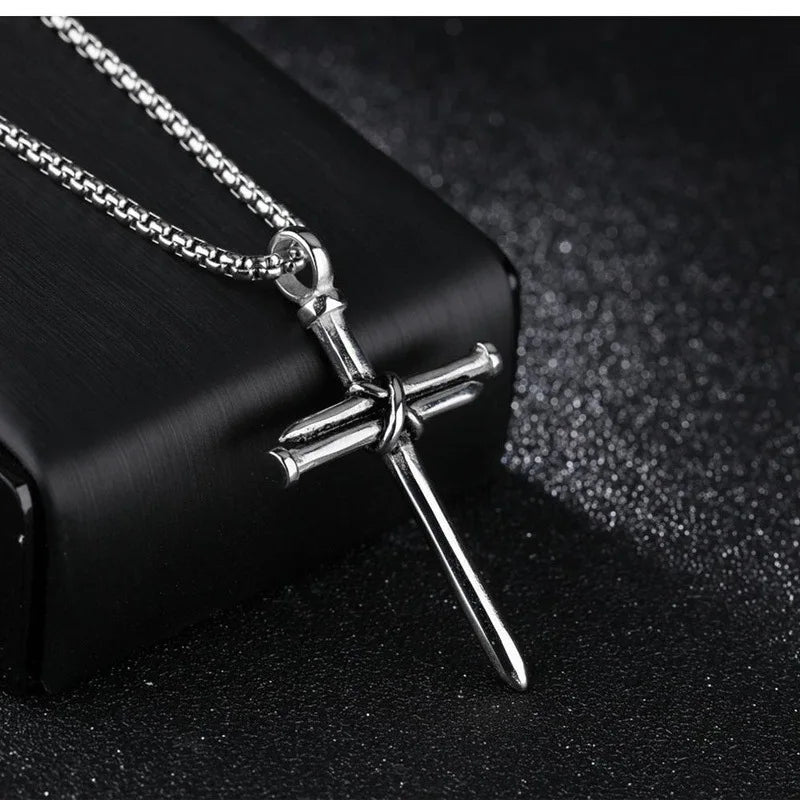 Black Nail Cross Necklace - Stainless Steel Christian Jewelry for Men & Women